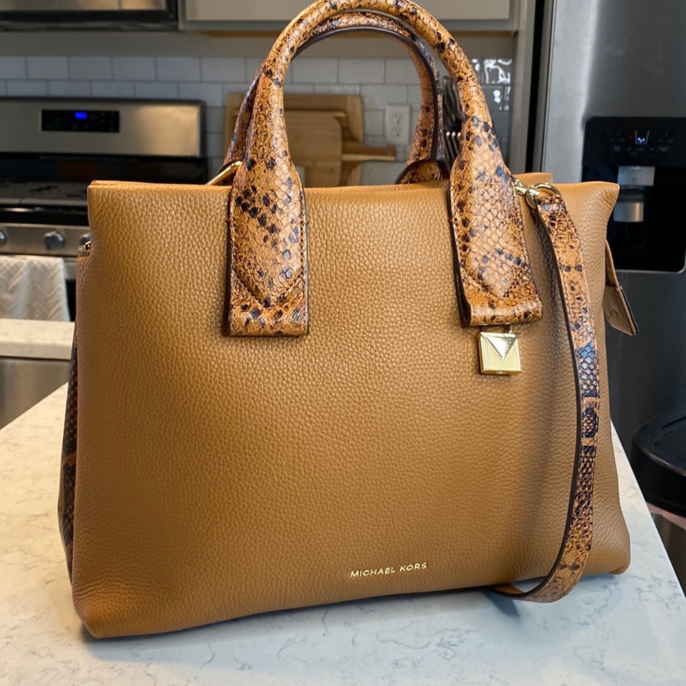 Michael Kors Rollins small python acorn pebbled leather satchel